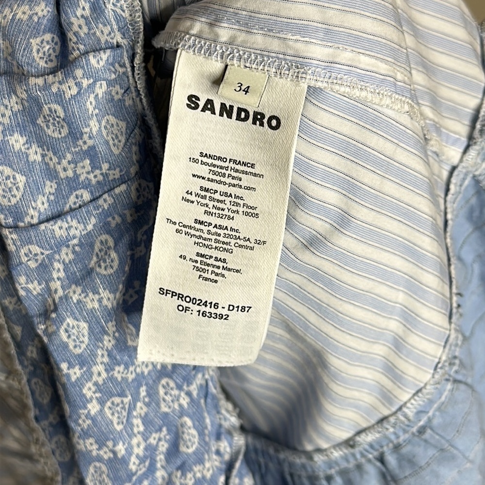 Sandro Tiered Printed Jacquard Poplin and Organza Midi Dress size 34 - Picture 8 of 8